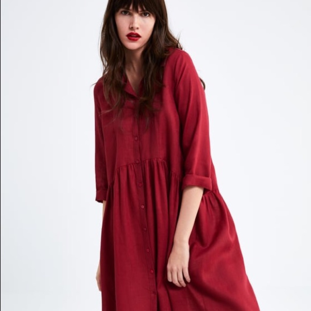 Raspberry linen dress Zara - sold out in stores!